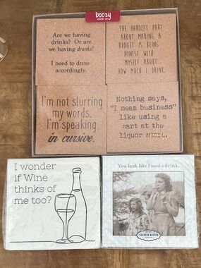 NWT Funny Drink coaster and cocktail napkin gift set.